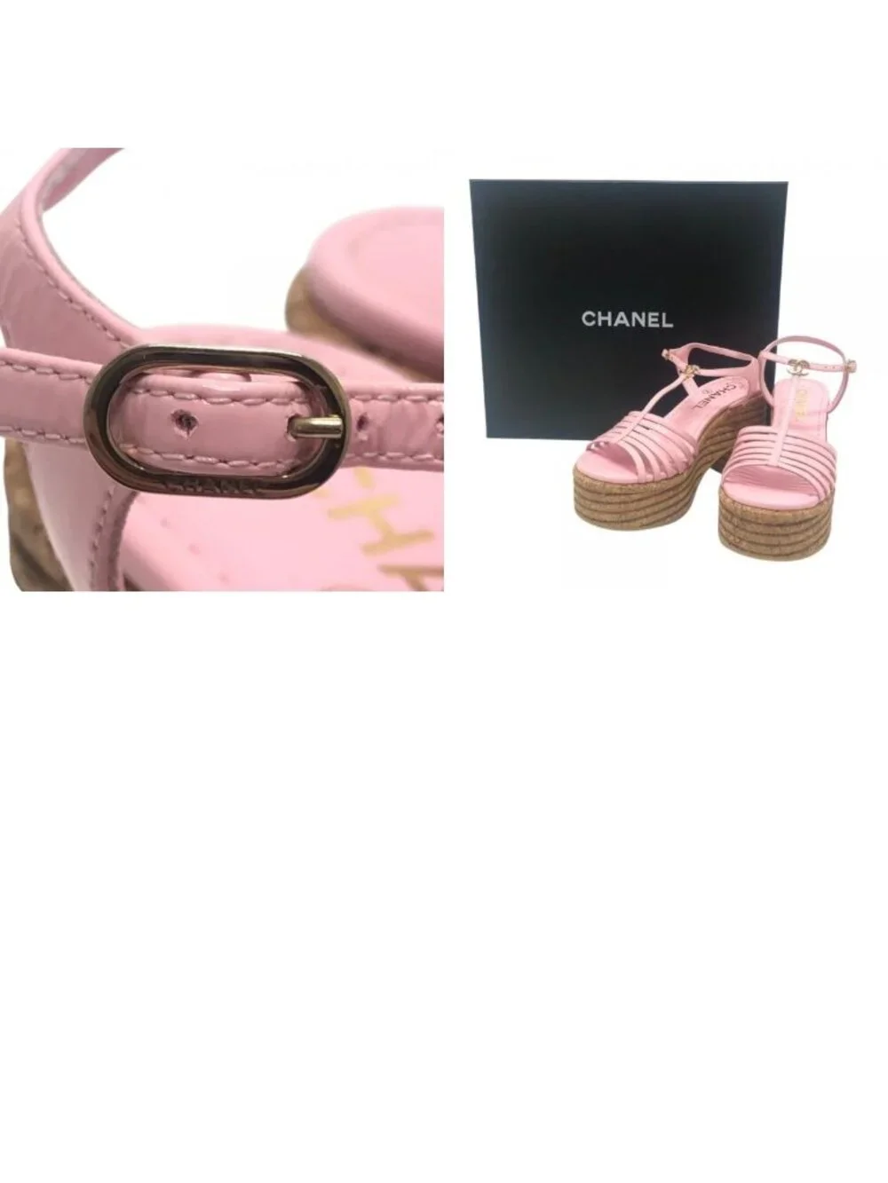 Chanel Sandals CC Logo Strap Enamel Pink